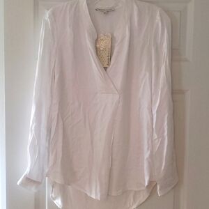 Daniel Rainn white button up sleeve pleat front top Sz M